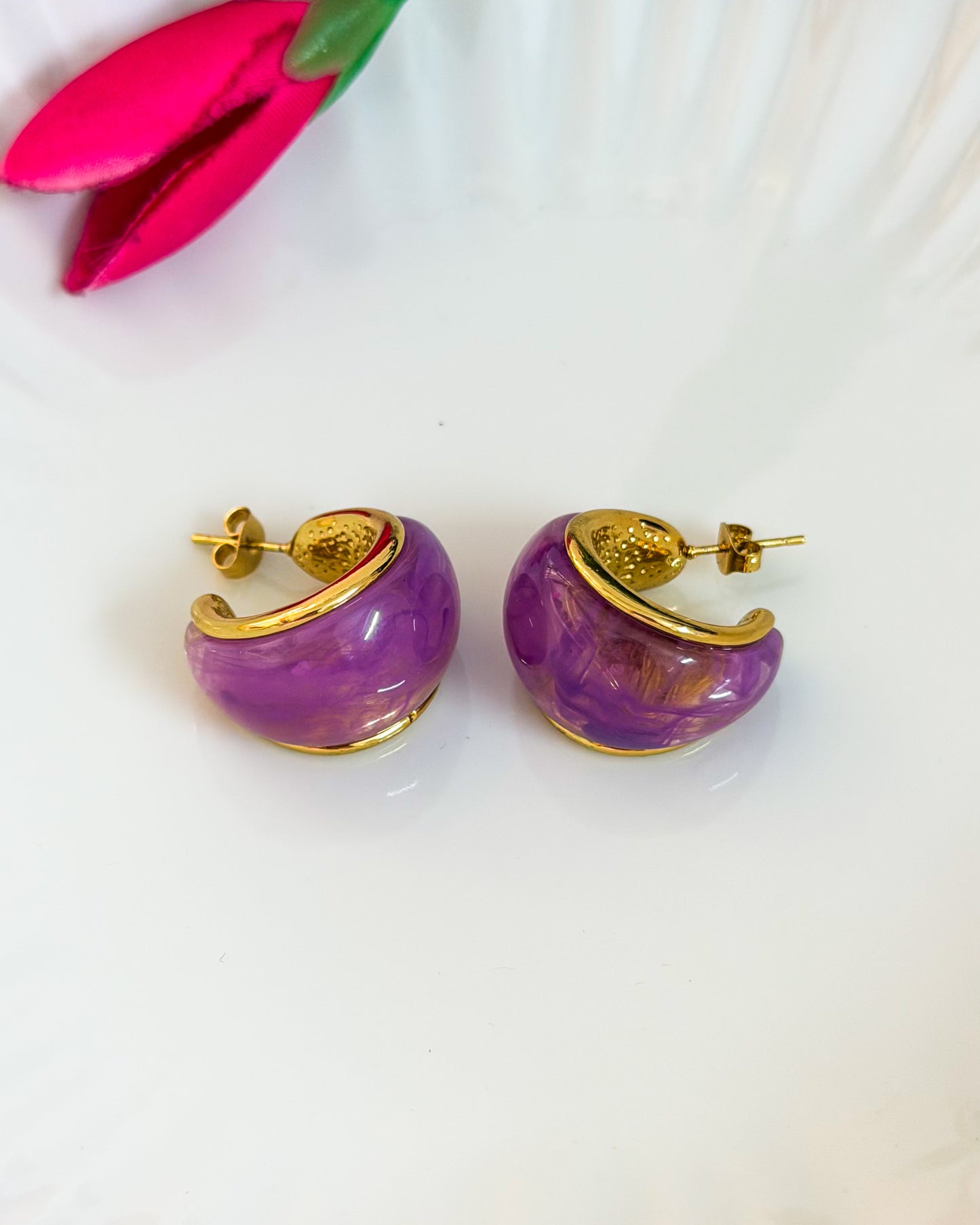 Enamel purple moon earrings