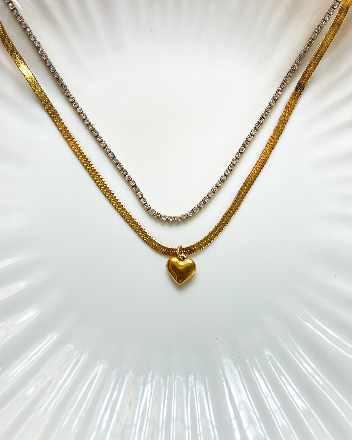 Mini puffed heart layer tennis necklace