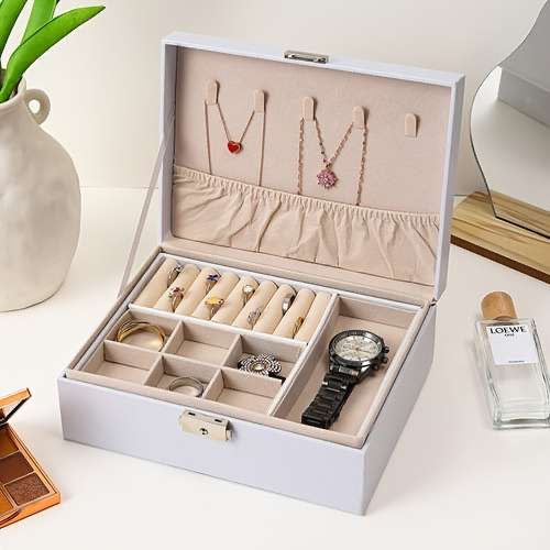 Luxe leather- velvet jewellery box - large