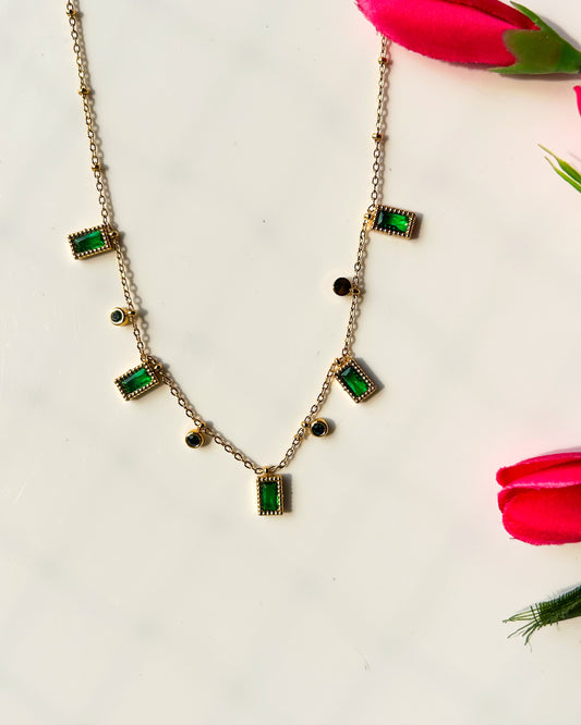 Square, stone charm necklace
