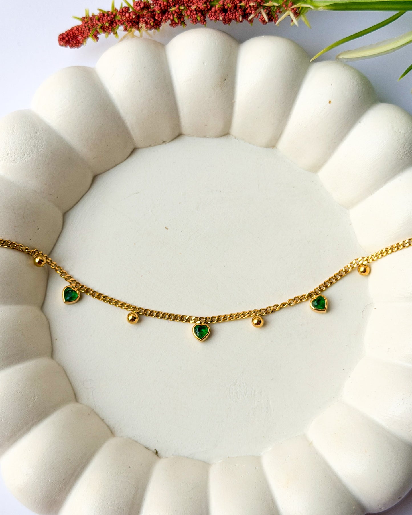 Green heart stone bracelet