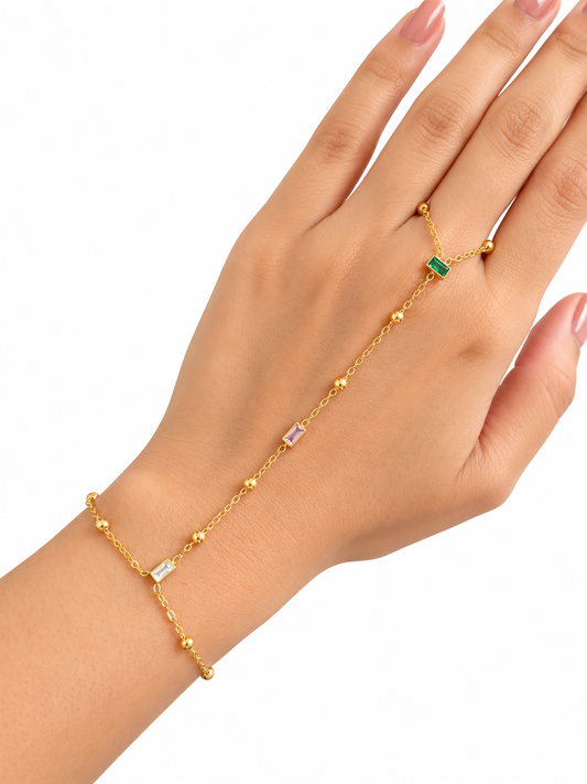 Rectangular multi stone hand chain