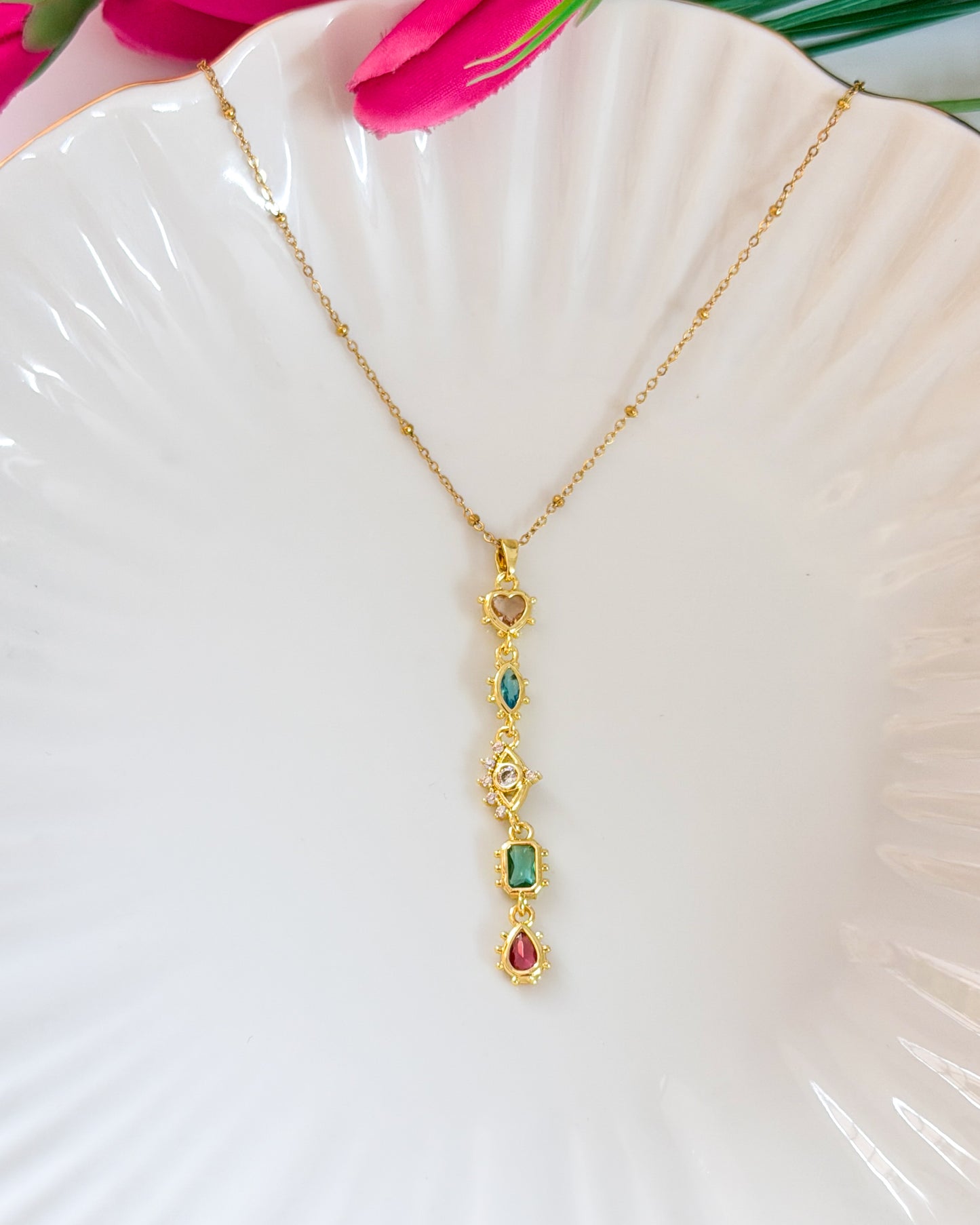 Multi charm long necklace