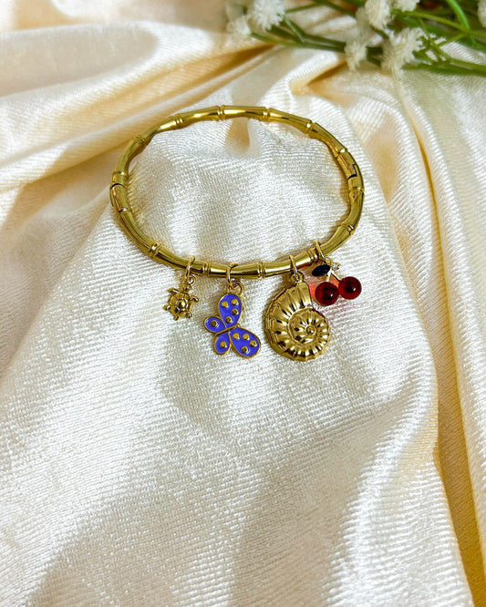 Cherry with butterfly bamboo charm bracelet