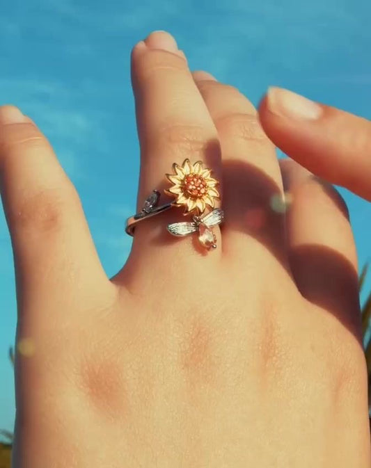 Healing sunflower fidget adjustable ring