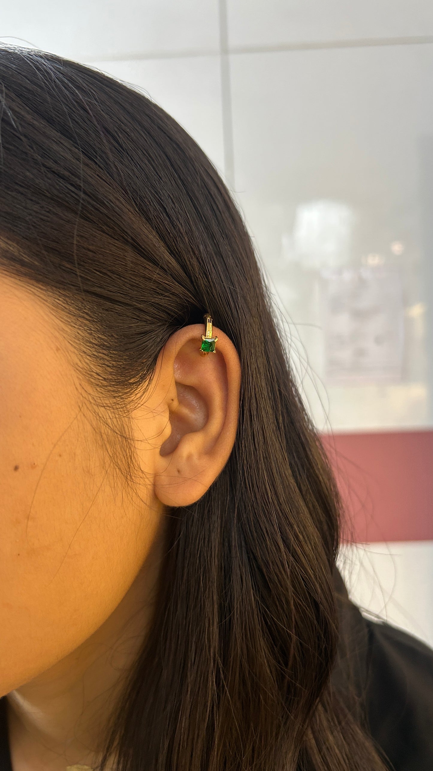 Green square stone Earcuff-pair