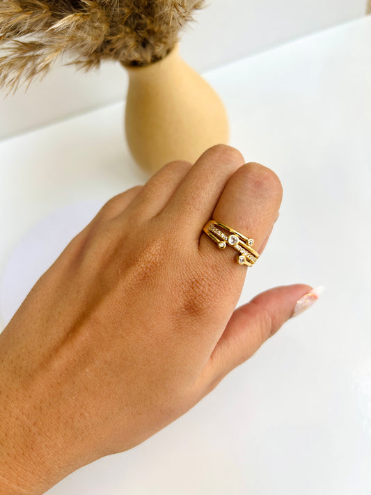 Studded layered adjustable ring