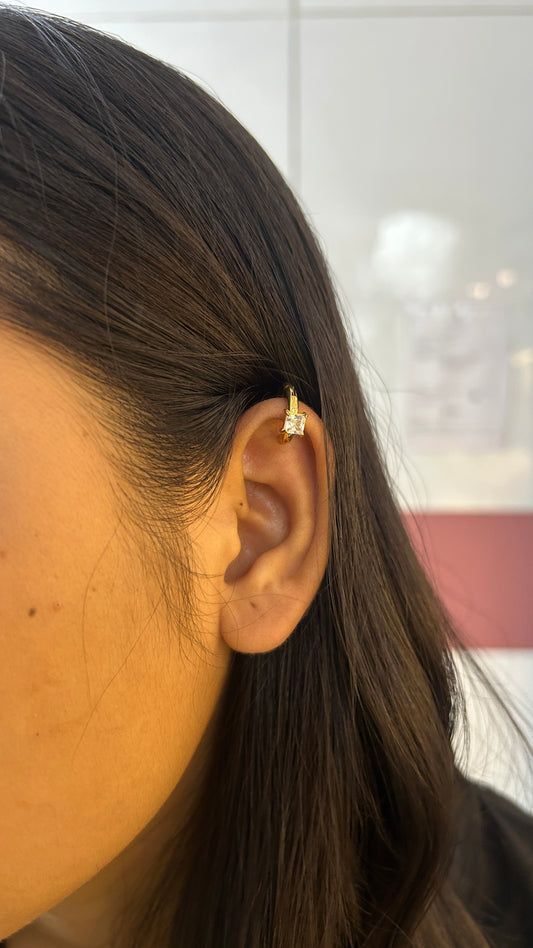 White, square stone Earcuff-pair