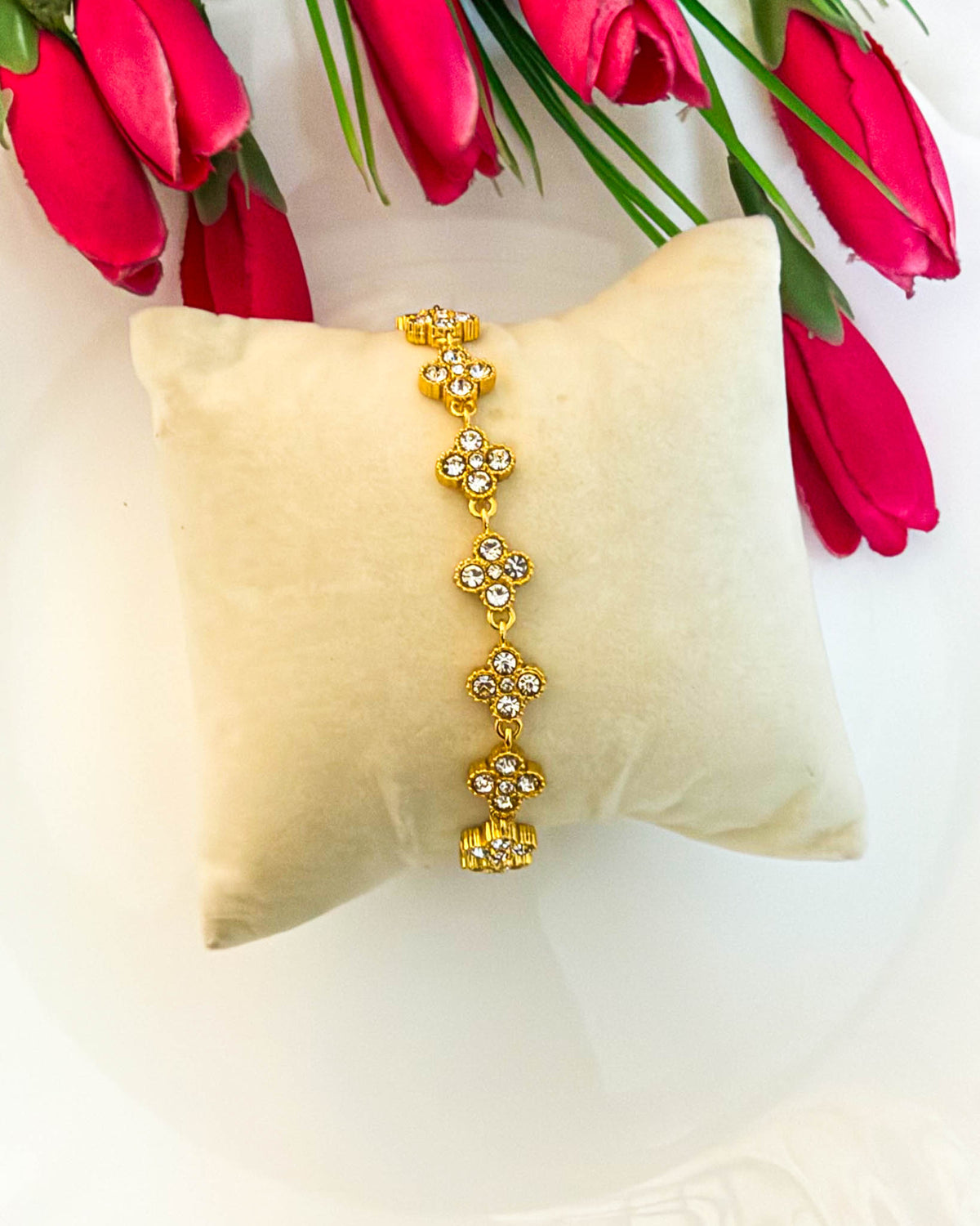 White studded clover bracelet