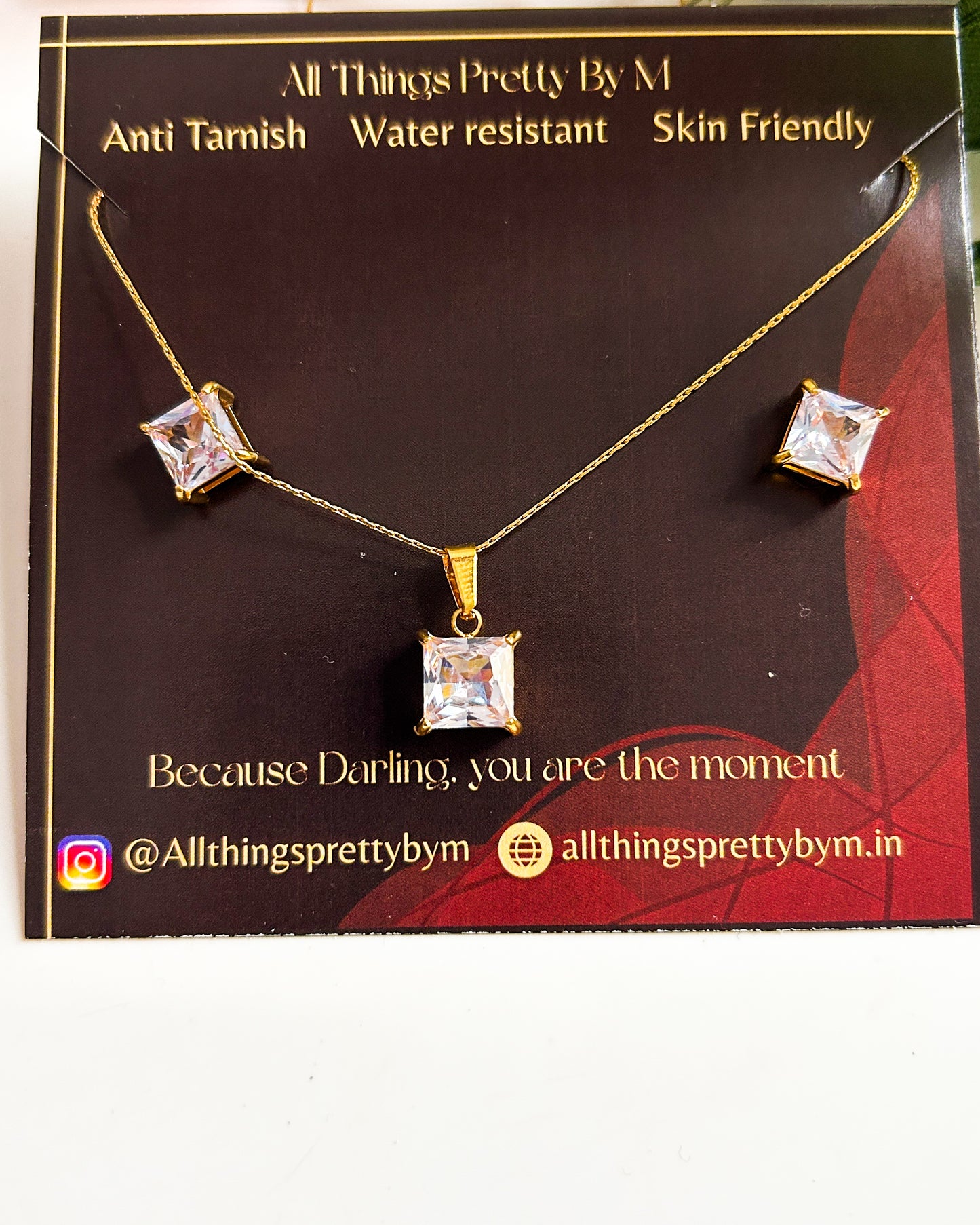Square stone combo( necklace, + earrings)