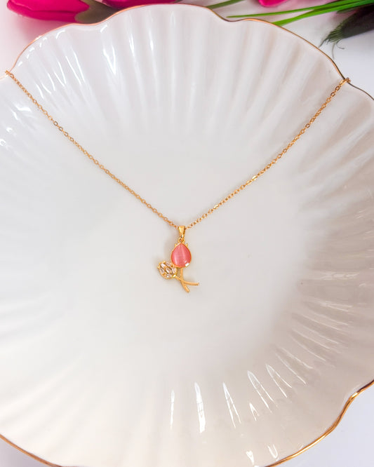Pink dual tulip necklace