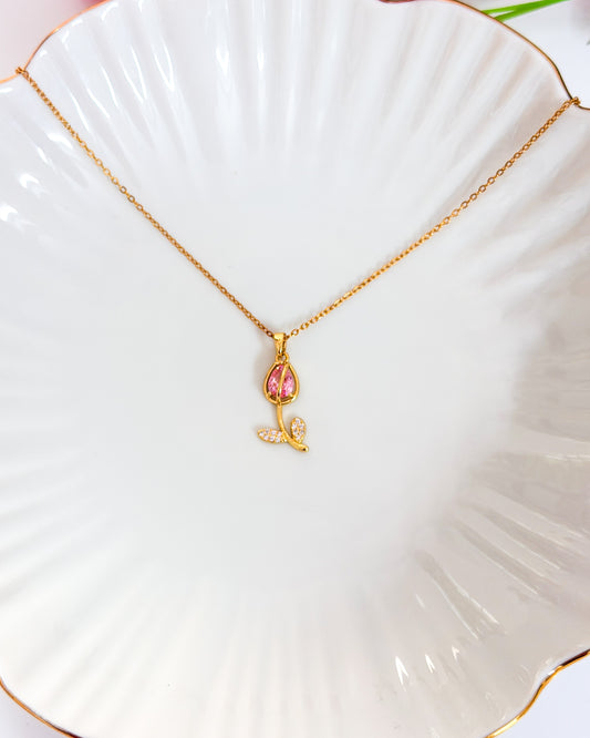Glittery pink tulip necklace