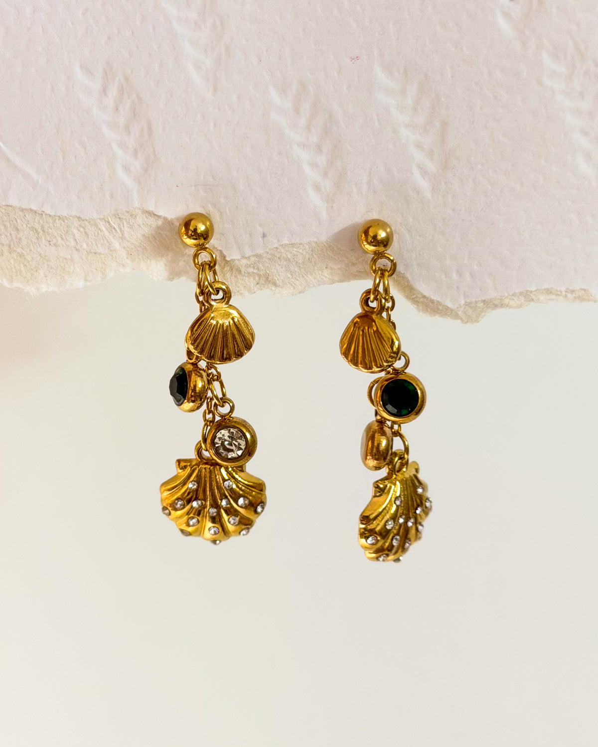 Studded shell hanging earring