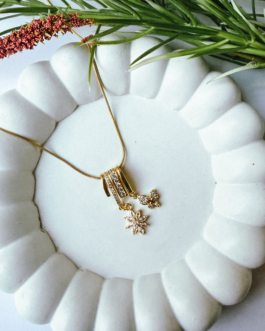 Floral butterfly charm necklace