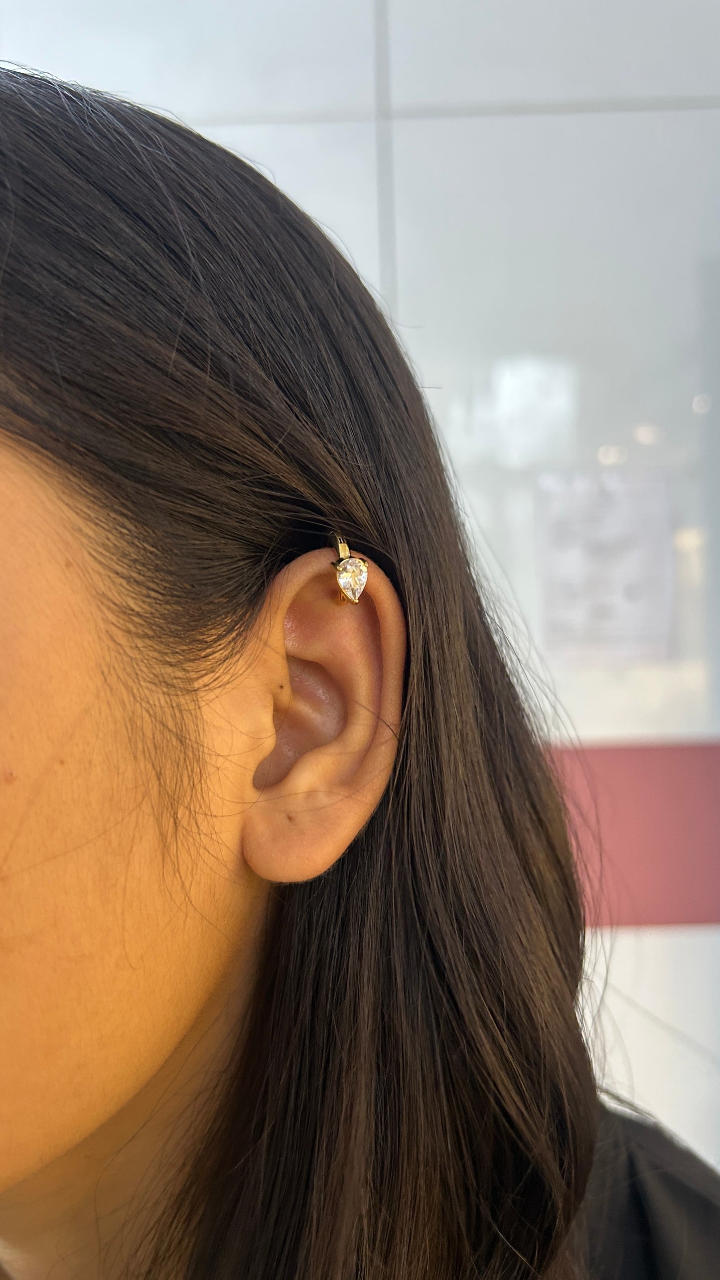 White drop stone Earcuff-pair