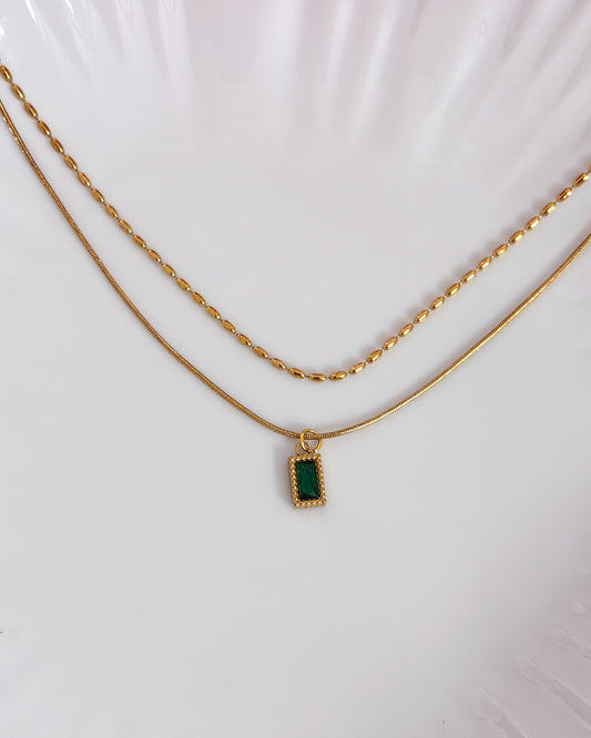 Layered green stone necklace