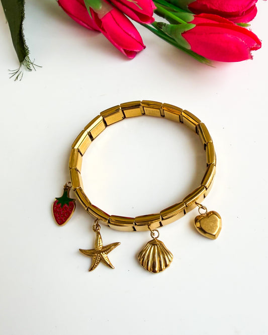 Strawberry and shell charm, Italian Bracelet