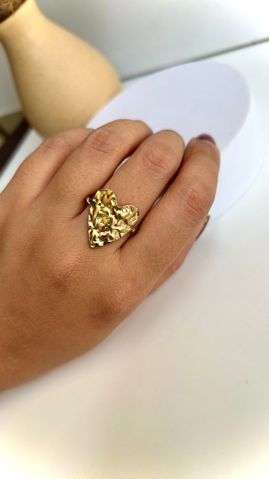 Hammered heart adjustable ring