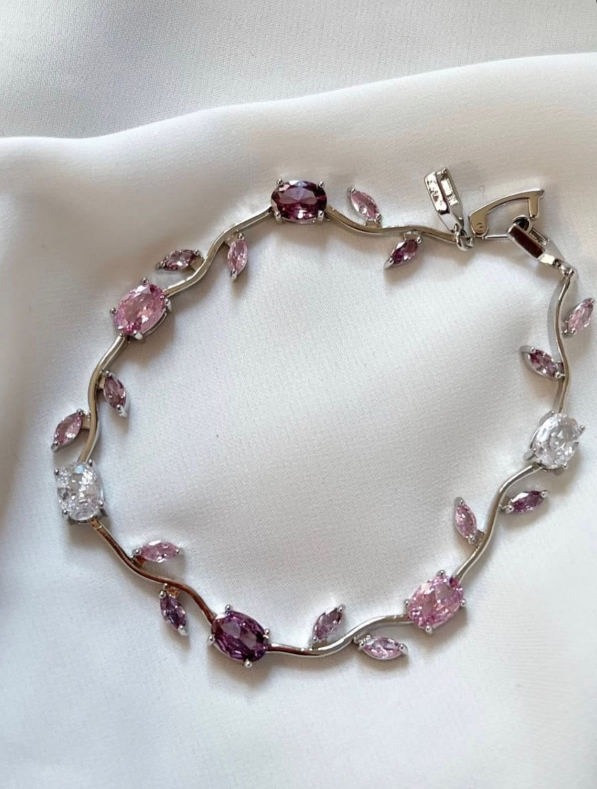 Silver pink purple tulip bracelet
