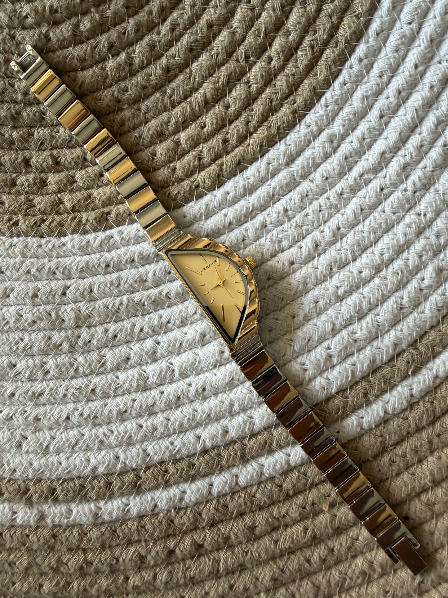 Cartier half moon gold dial watch