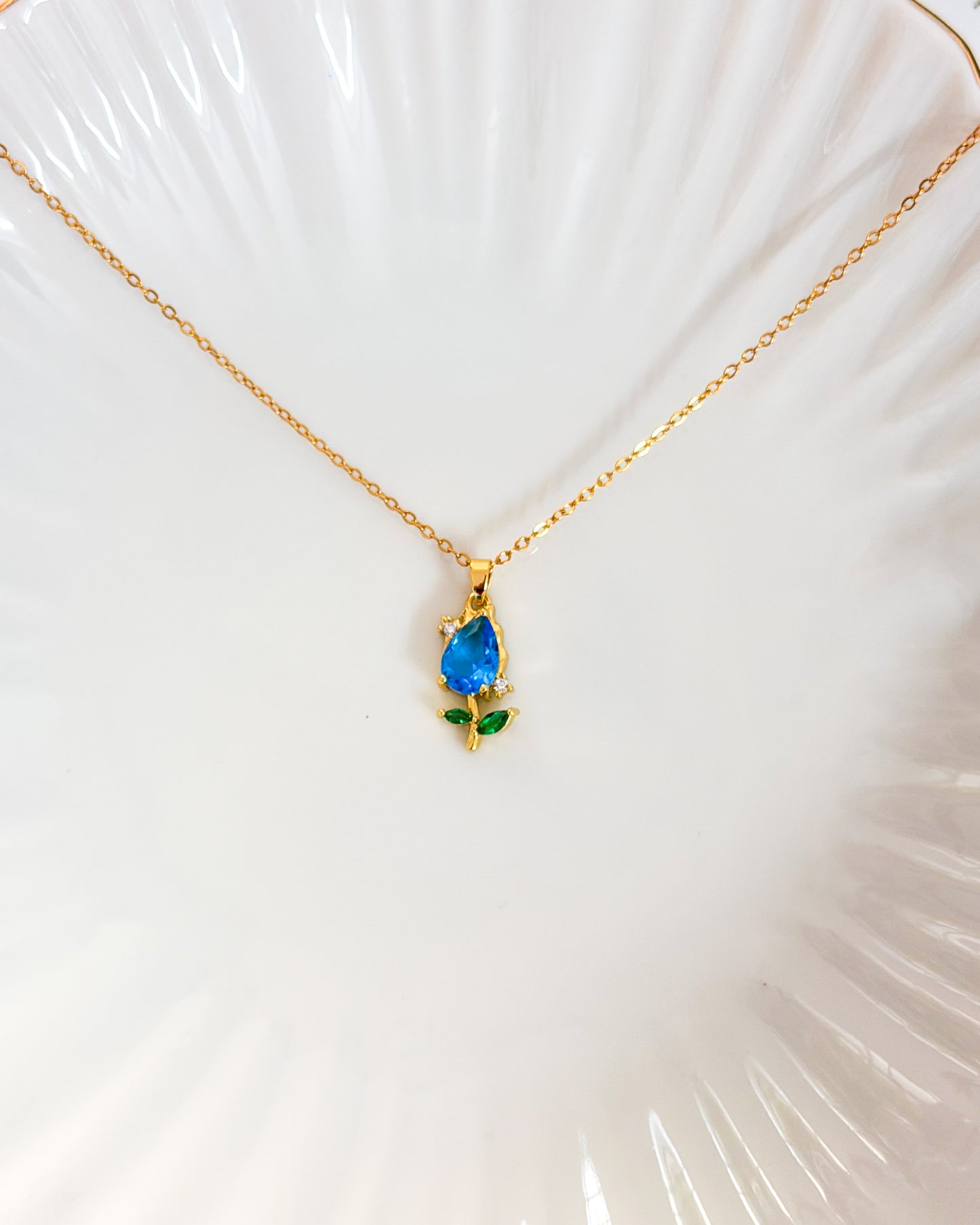 Mini blue tulip necklace
