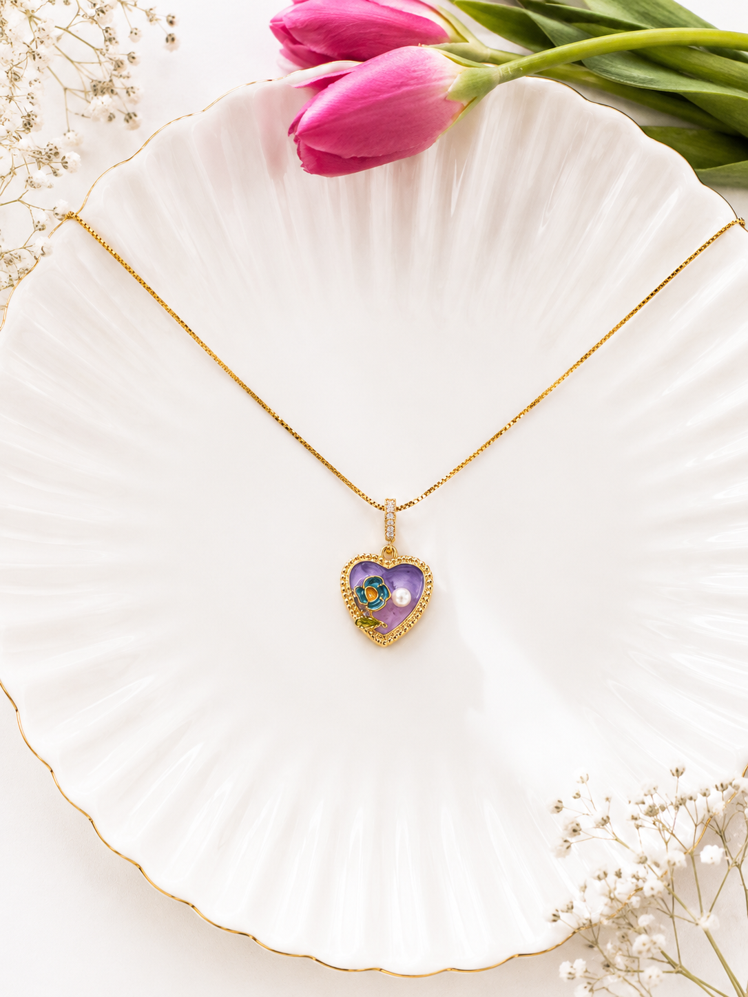 Purple, petal, love necklace