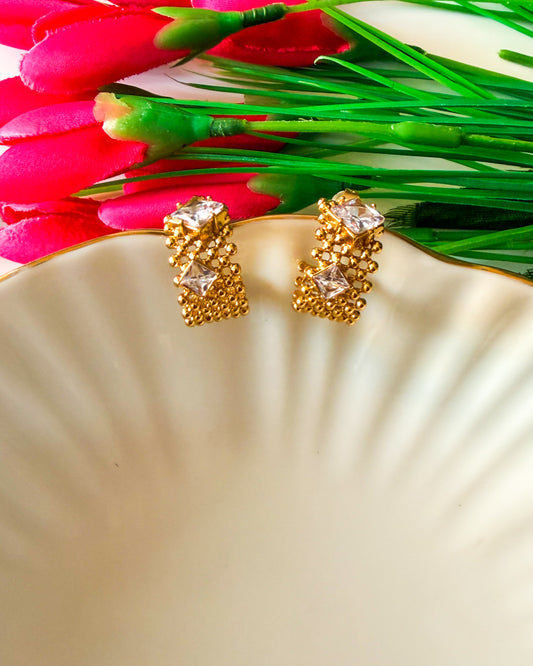 Weaved studded half hoops