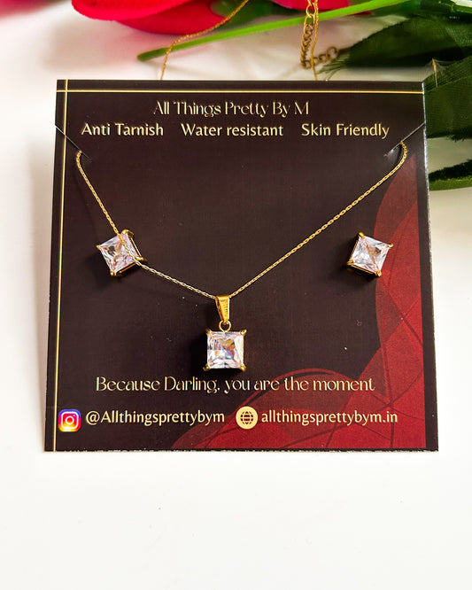 Square stone combo( necklace, + earrings)