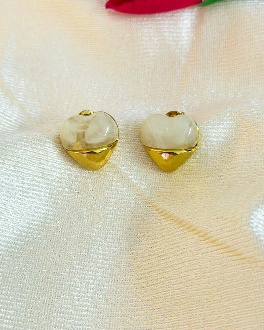 Enamel white heart earrings