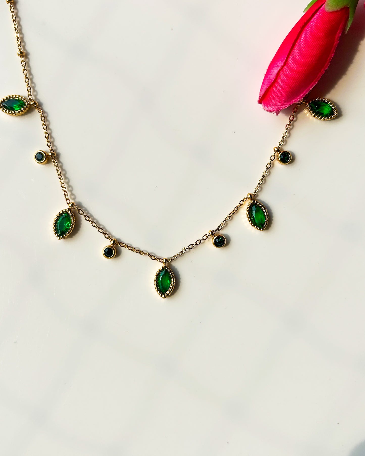 Drop stone charm necklace