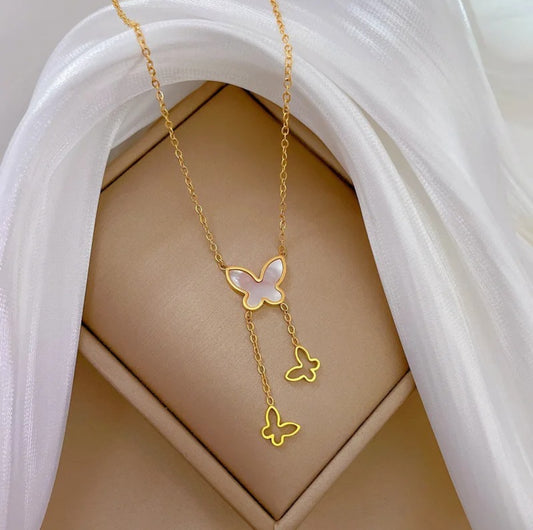 White butterfly trio necklace