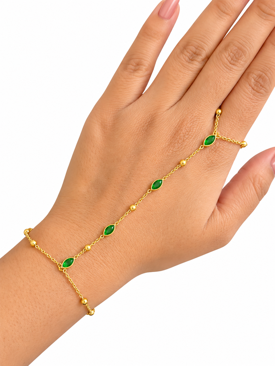 Green leaf stone hand chain
