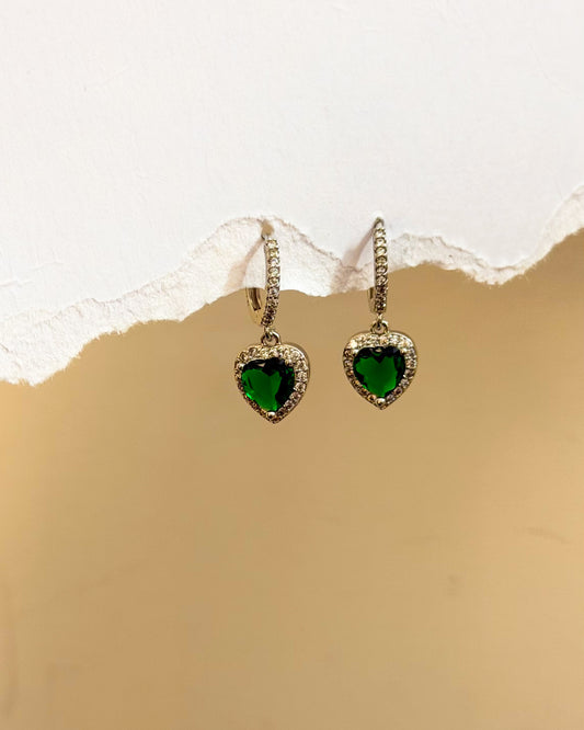 Green heart stone silver Huggies