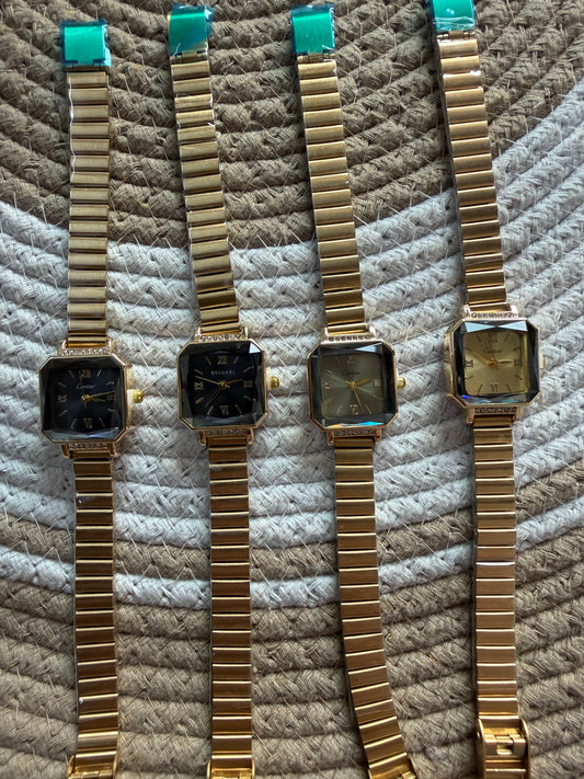 Studded square dial watch