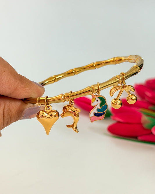 Cherry unicorn charm bamboo bracelet