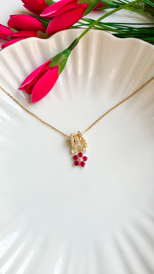 Pink flower Charm necklace