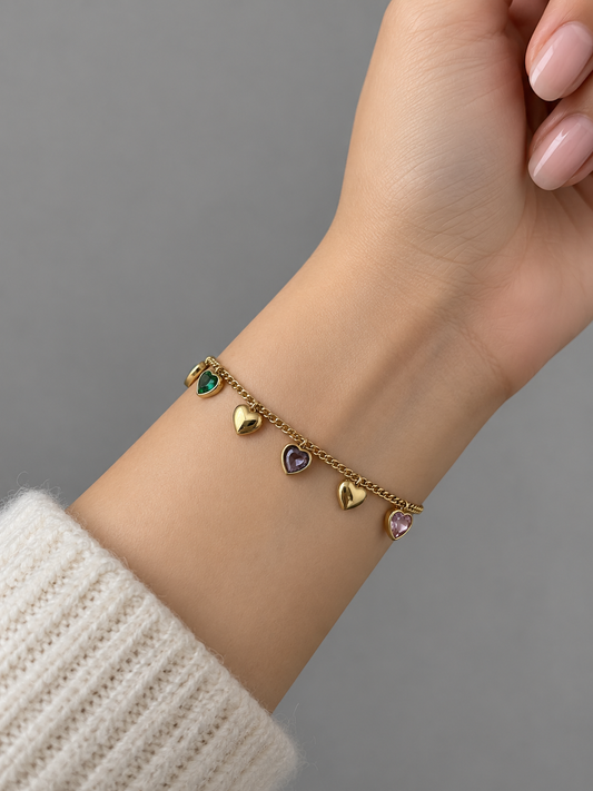Multicolour heart chain bracelet