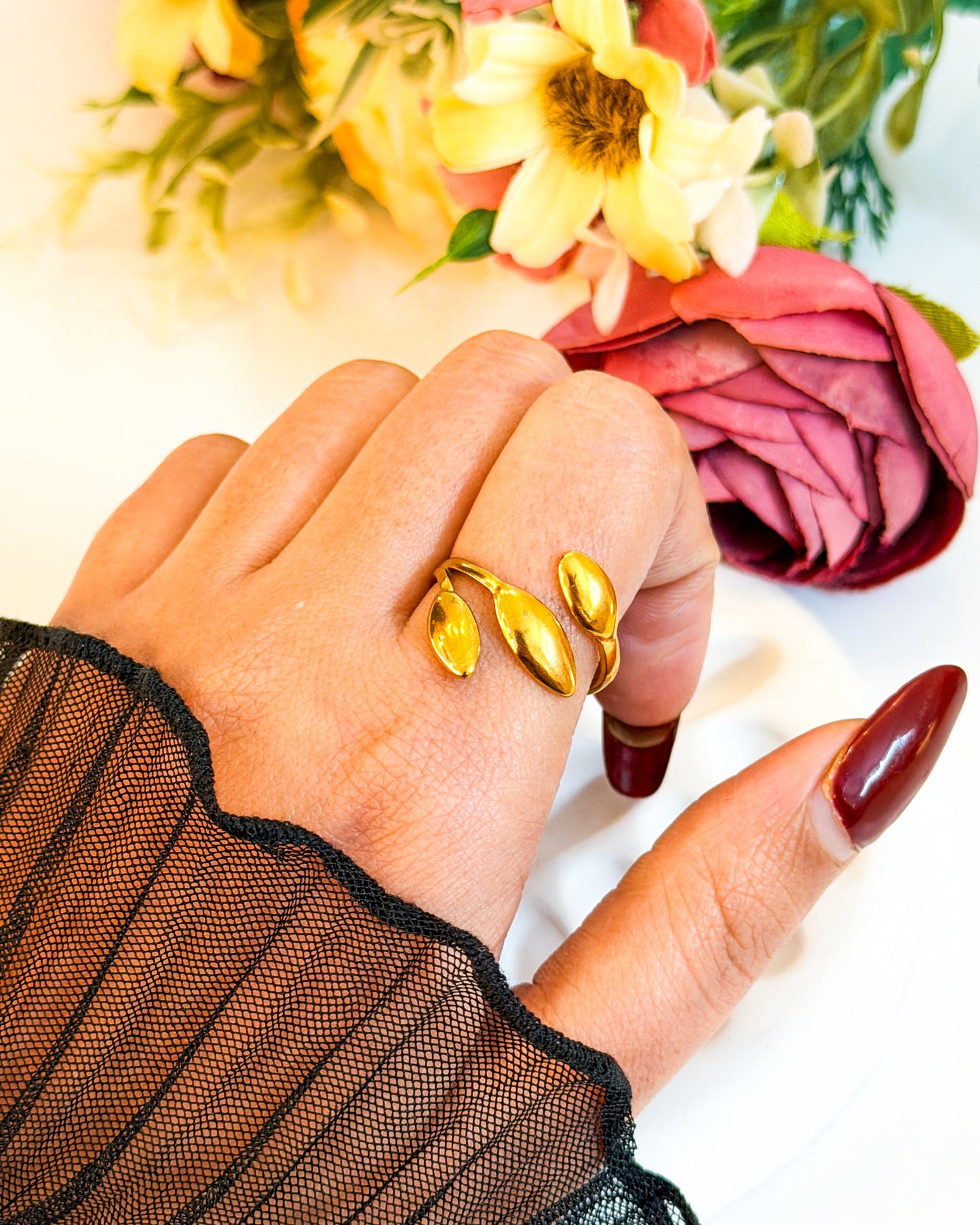 Three leaf wrap Adjustable ring