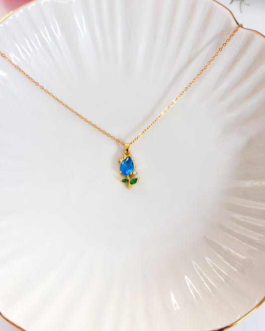 Mini blue tulip necklace