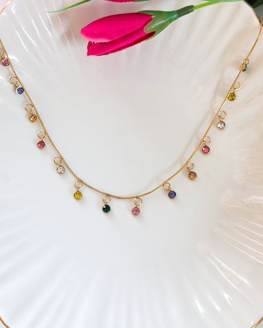 Round multi stone charm necklace