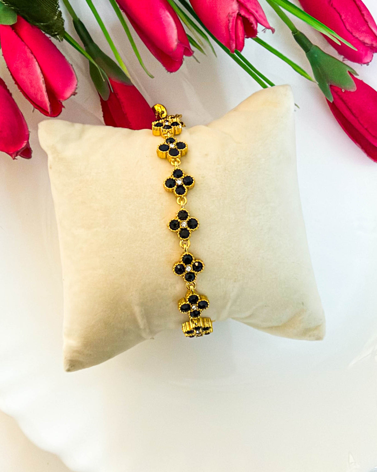 Black studded clover bracelet