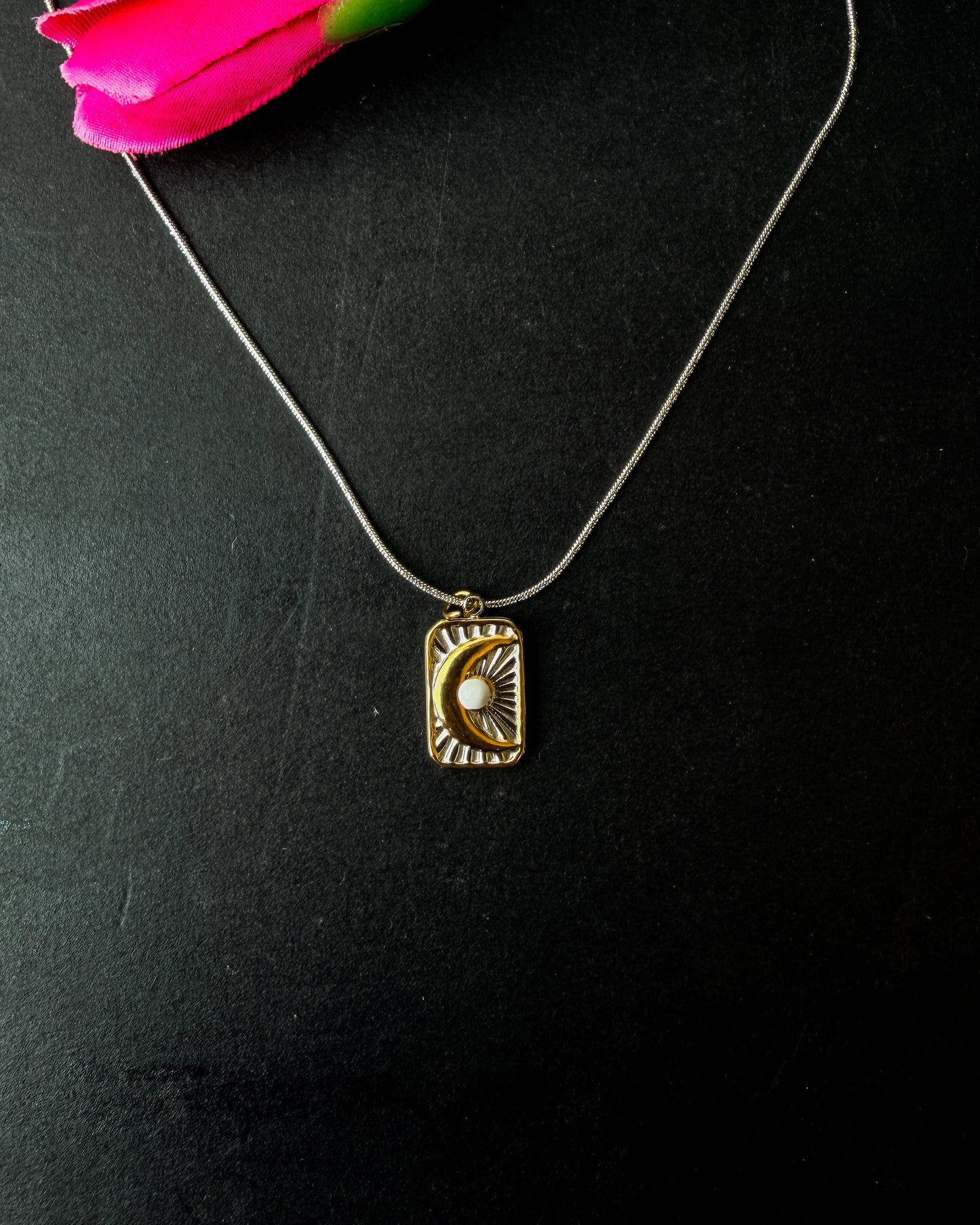Sun moon dual tone necklace