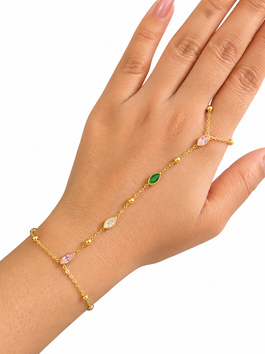 Multicoloured leaf stone hand chain